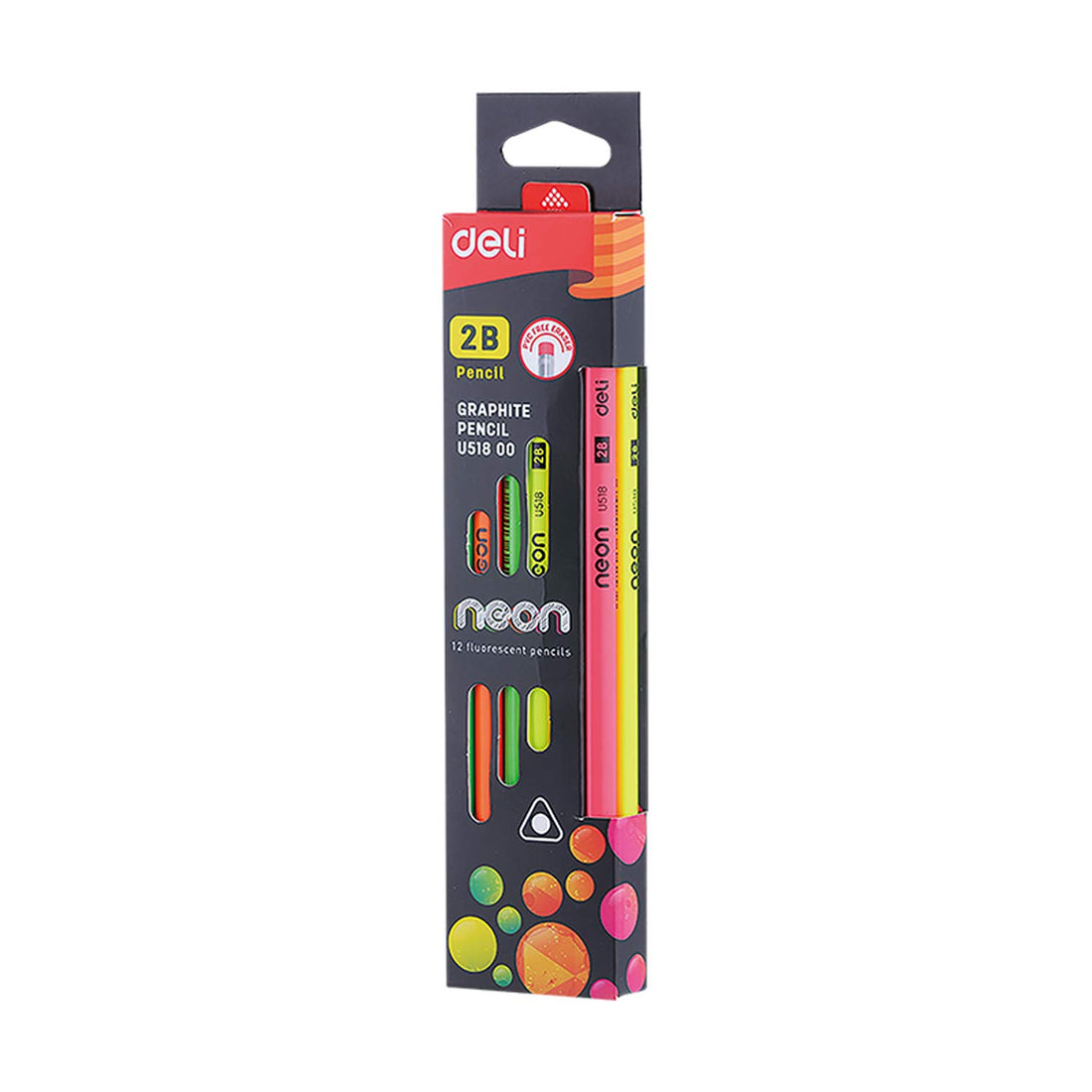 Deli u518 neon graphite 2b pencil set - 12 pieces
