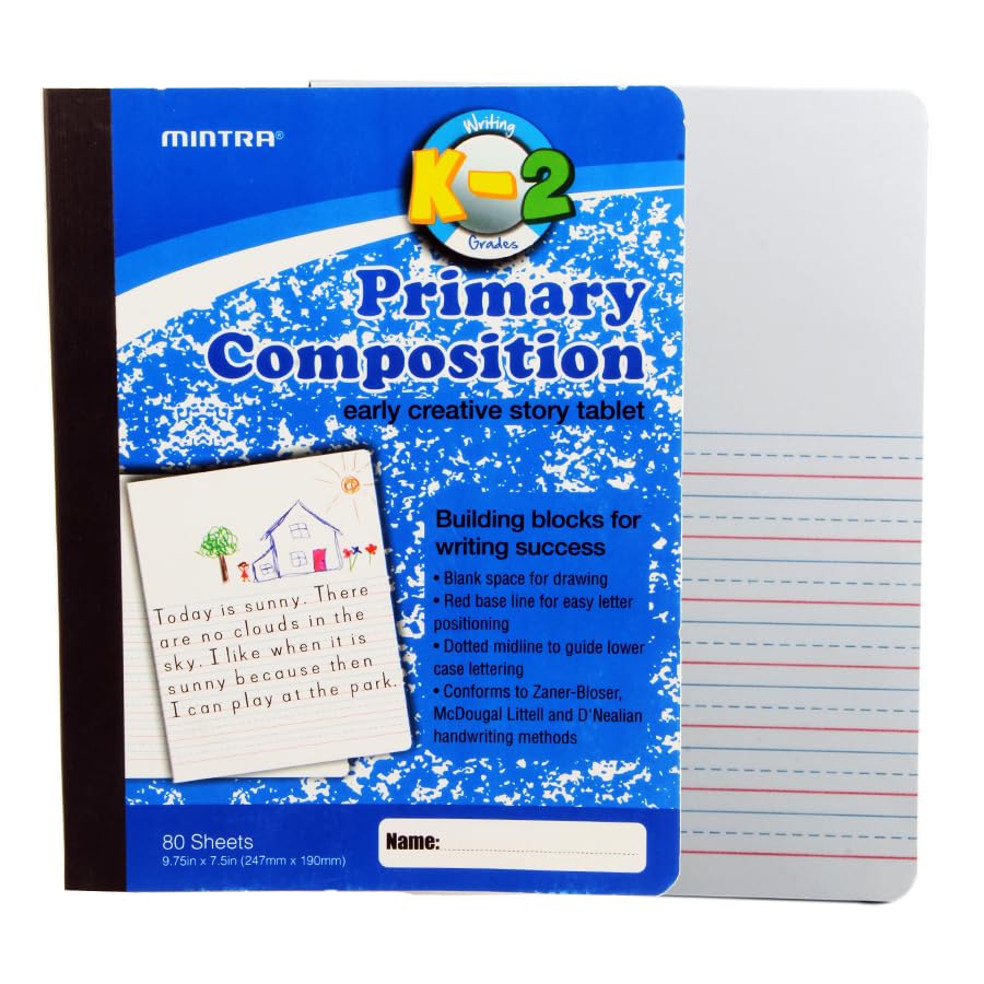 Mintra School notebook Composition English Kg2 3 line writing practice sewn binding 80 sheets blue