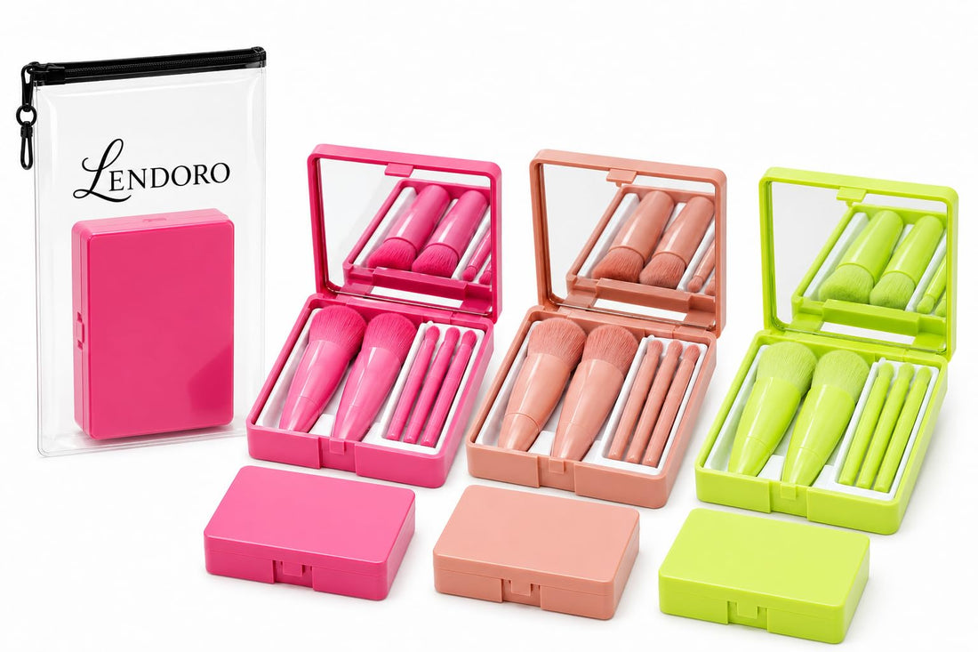 Makeup Brush Set, 5 Pcs, with Portable Case and Mirror (Random Color)