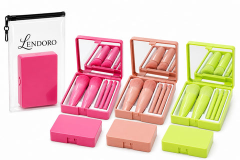 Makeup Brush Set, 5 Pcs, with Portable Case and Mirror (Random Color)