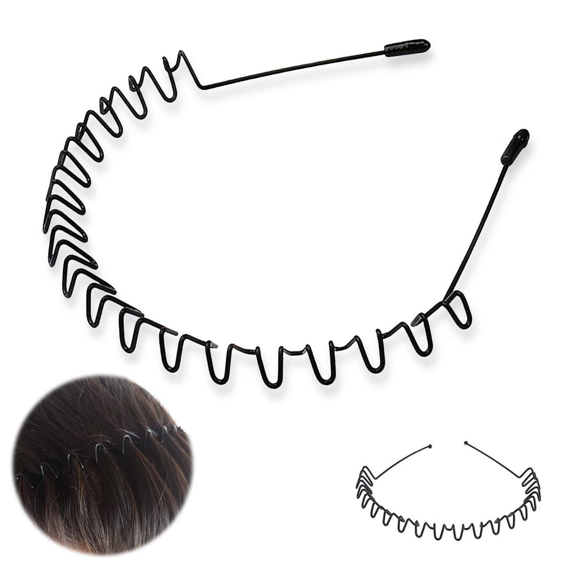Metal Hair Bands for Men Women's Headbands Beauty Care, Unisex Black Wavy Spring Sports for Men's Hair Band Hoop Clips Women Accessories Simple Elastic Non Slip Wide Headwear Bandeau Outdoors (1 pack)