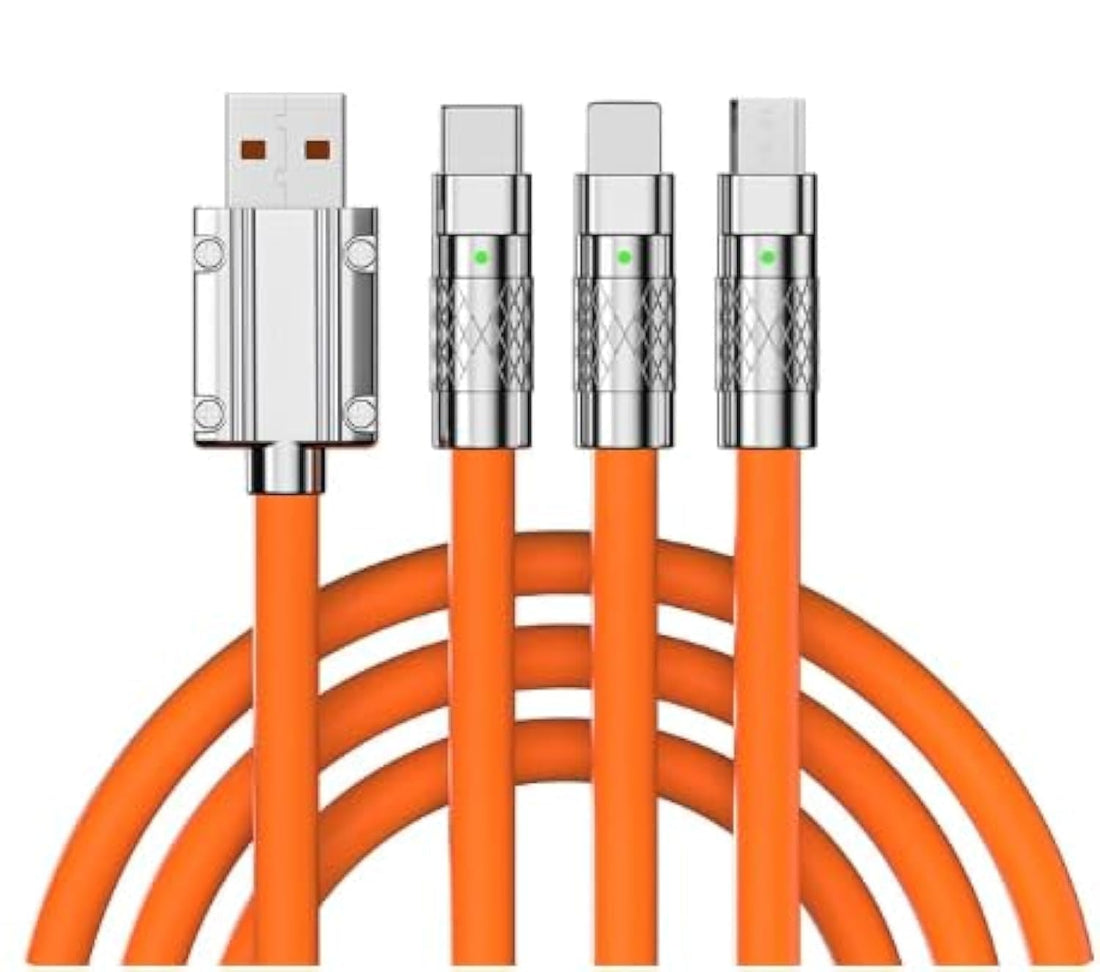 3 in 1 Fast Charging USB Cable, 120W 6A, Smartphone, Power Bank, Projector, PC - Orange