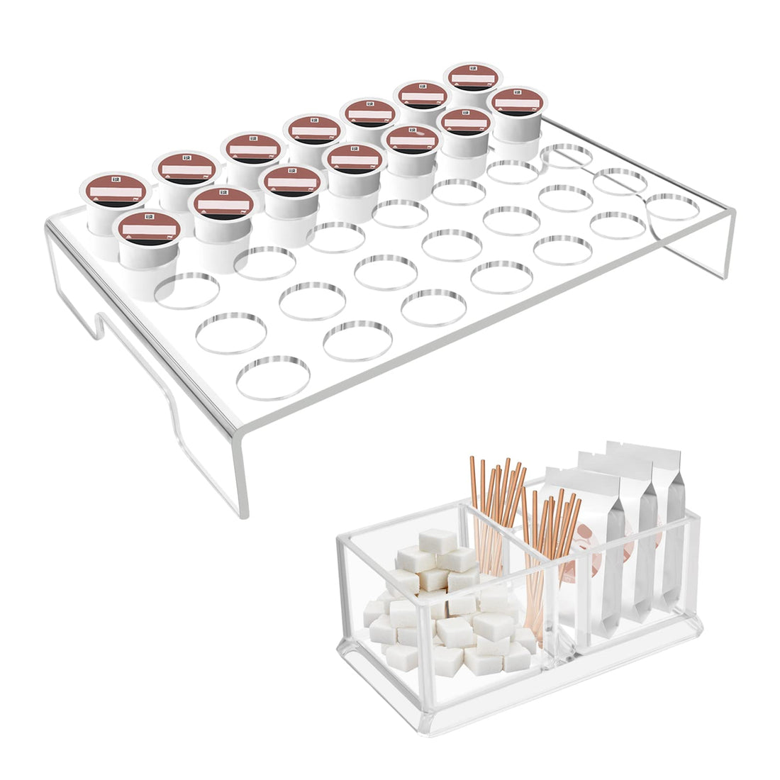 BEST MEDIA Transparent Acrylic Coffee Pod Holder with an Integrated Sugar Packet Caddy, a Modern Flat Organizer Tray for Nespresso or K-Cups- Modern - 1 Piece - Transparent