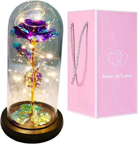 Flower Gift,Beauty and The Beast Rose in Glass, Colorful Glass Rose is for Girlfriendï¼ŒChristmasï¼Œ Anniversary,Valentine's Day (purpel)