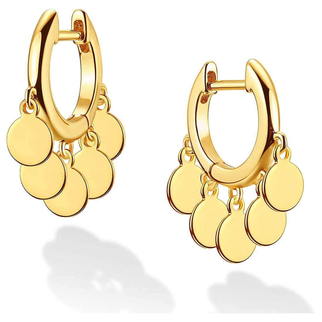 18K Gold Plated Dainty Simple Huggie Hoop EarringsFilled Exquisite Open Tassel Dangle Charm Drop Sleeper Geometric Coins Simple Hypoallergenic Earrings for Women By Julia Store