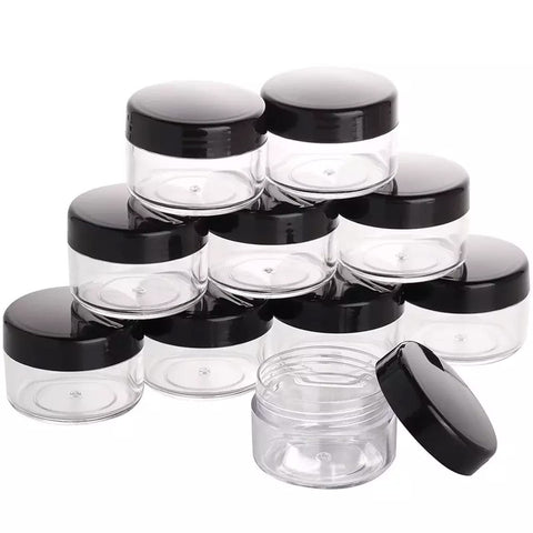 10Pcs 15g/15ml Sample Pots, Travel Pots for Toiletries, Plastic Clear Small Pots with Lids, Travel Pots for Cream,Lotions, Makeup, Eye Shadow, Earring Liquid, Black