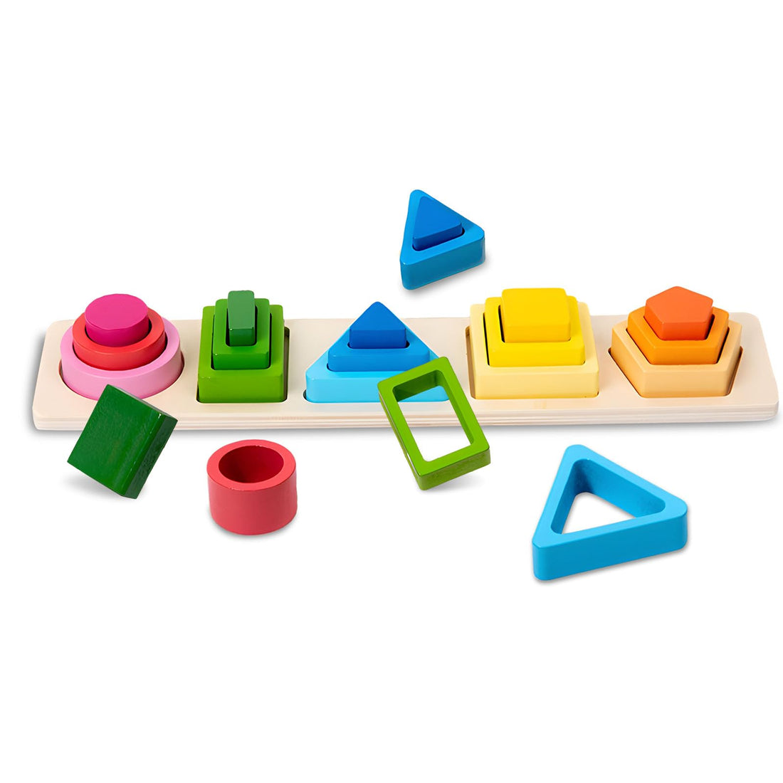 Montessori Wooden Toys for 1-3 Years with Stackable Geometric Shapes and Sensory Toys for Fine Motor Development