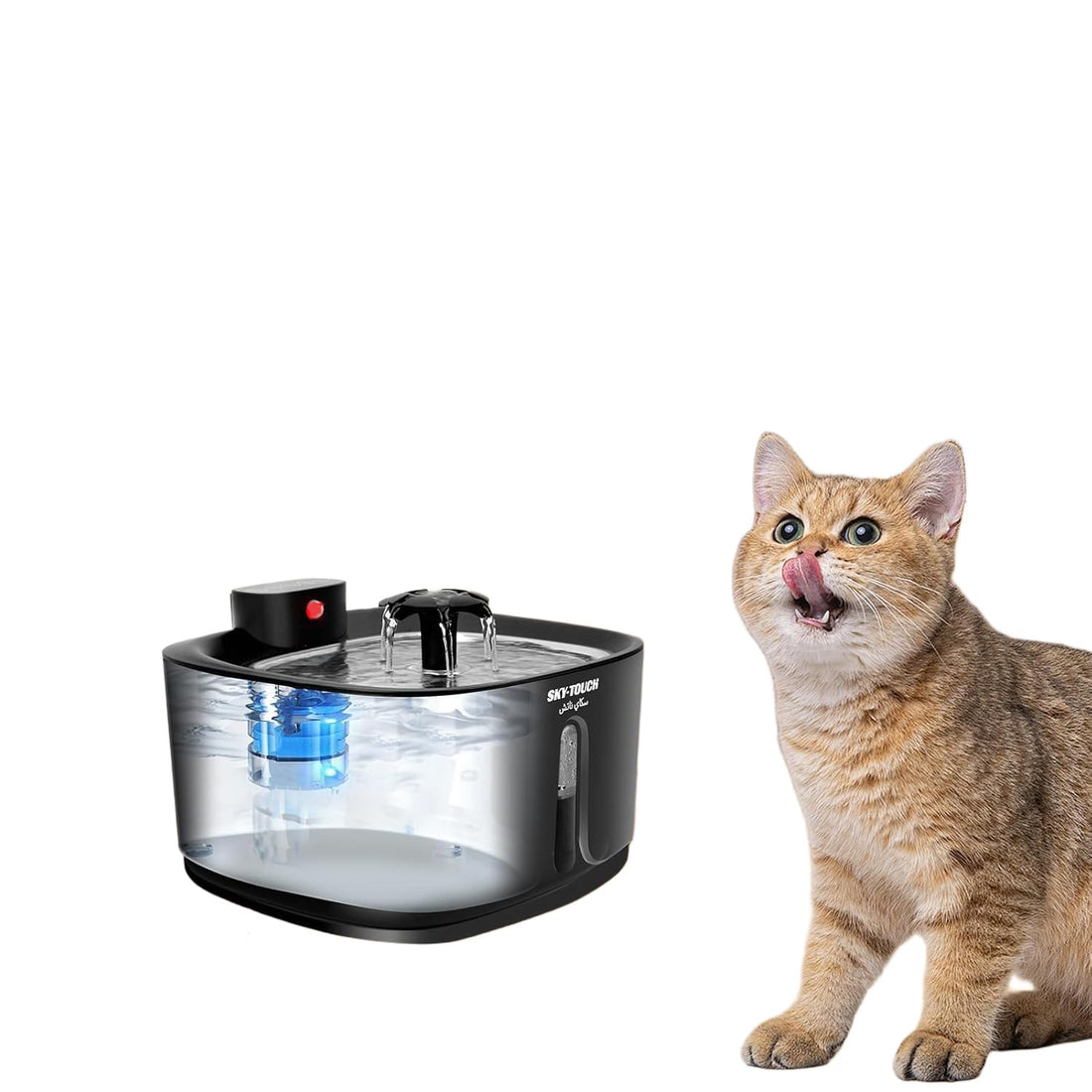 SKY-TOUCH Cat Water Fountain Cordless, 3.2 Liter Stainless Steel Pet Fountain for Cats Indoor, Battery Operated Cat Drinking Fountain with Motion Sensor, Ultra Quiet Pump, BPA-Free, Black