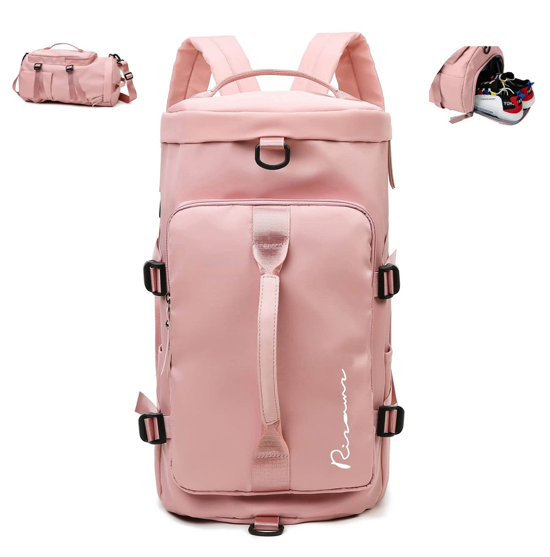 Sport Gym Bag with Shoes Compartment & Wet Pocket Travel Duffel Bag for Men & Womens Gym Bag Waterproof Holdall Duffle Back Pack + Shoulder Straps Lightweight Rucksack (Pink Bag)