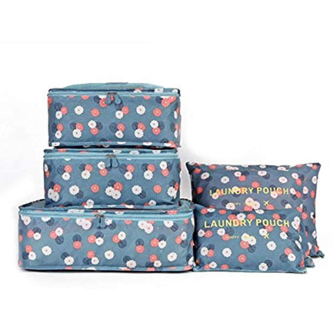 Portable Waterproof Cosmetic Makeup Toiletry Storage Bag, Set of 6 Pieces - Flower Gray