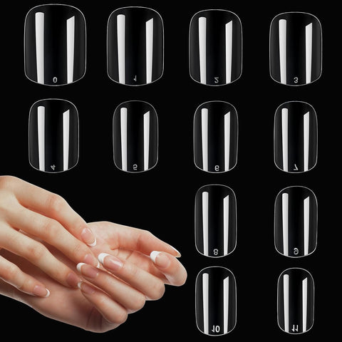 Press-On Nails, SHORT Size, Square Shape, Includes 100 Nails, 10 Sizes for Nail Salons and DIY Nail Art-Long Lasting- clear COLOR