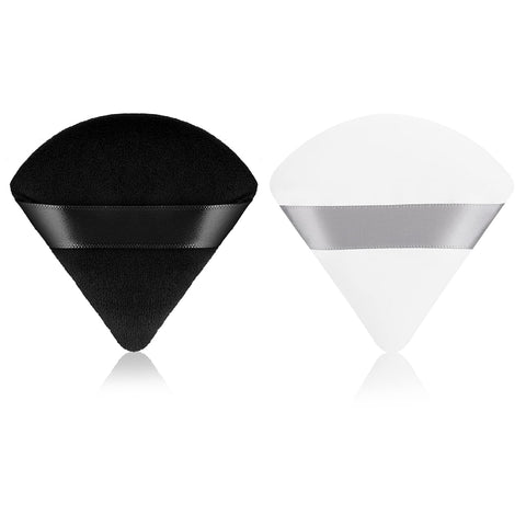 Sibba 2 Pieces Triangle Powder Puffs Face Cosmetic Powder Puff Washable Reusable Soft Plush Powder Sponge Makeup Foundation Sponge for Face Body Loose Powder Wet Dry Makeup Tool (2Pcs Black&White)