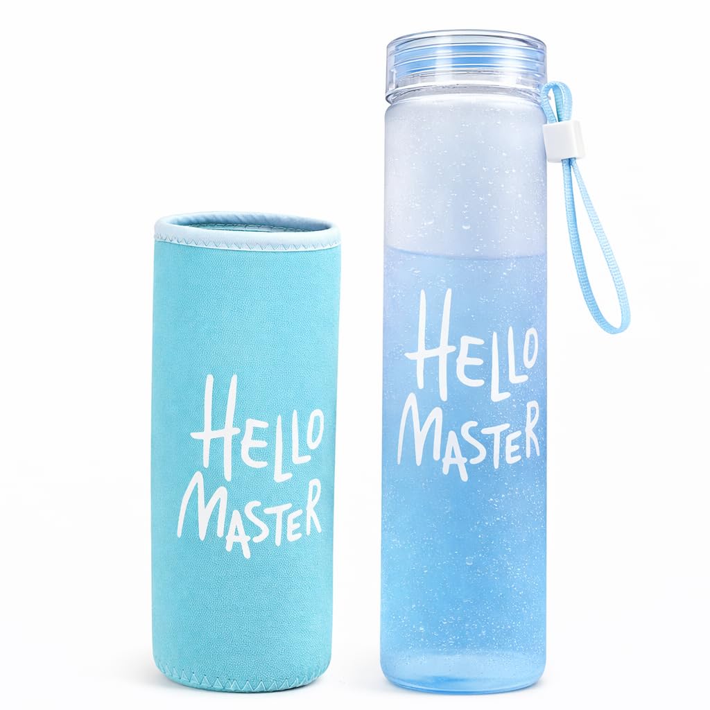Blue Acrylic Water Bottle, Carry Strap and Protective Soft Sleeve, for Gym, School and Travel