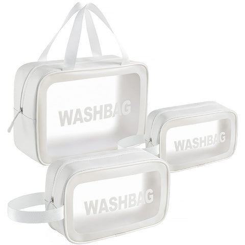 Circle M Clear Toiletry Bag Set of 3, Transparent Makeup Cosmetic Bags, Travel Wash Pouch for Women,Waterproof Organizer for Toiletries, Skincare, and Accessories - White