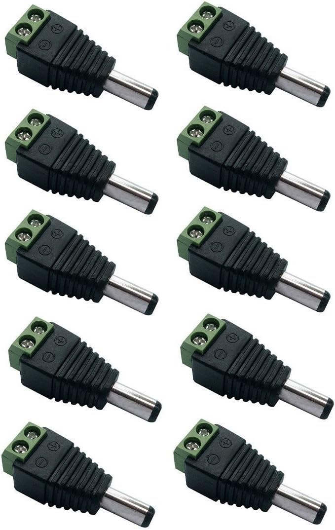 DC Male Power Jack for Security Cameras LED Strips 2.1mm x 5.5mm 10pcs