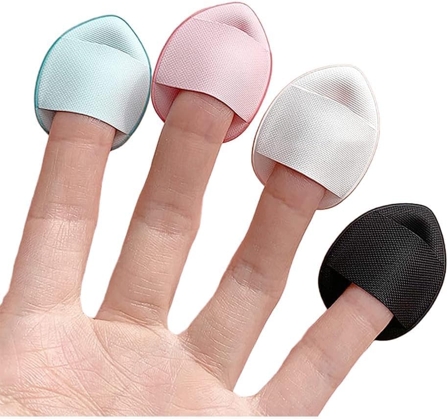 Mini Finger Powder Puffs, Soft Cosmetic Beauty Blender Sponges - Perfect for Foundation, BB Cushion, Cream, Concealer (Multicolour, 4 Pcs)
