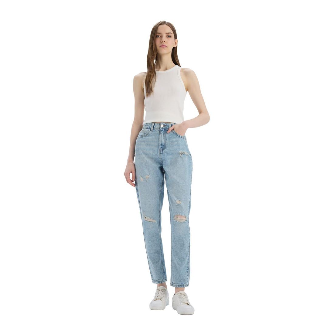 DeFacto Woman Mom Fit Special Collection Denim Trousers D9417AX,Light Blue 44