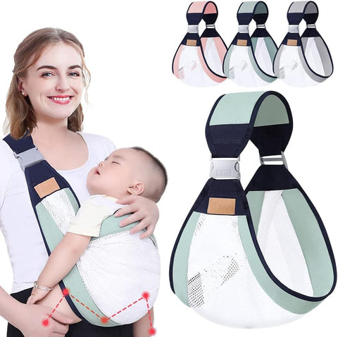 Comfortable One Shoulder Baby Sling Sling 3D Adjustable Baby Carrier Breathable Mesh Baby Sling with Thick Shoulder Strap, Lightweight and Breathable, for Infant and Newborn (Green)