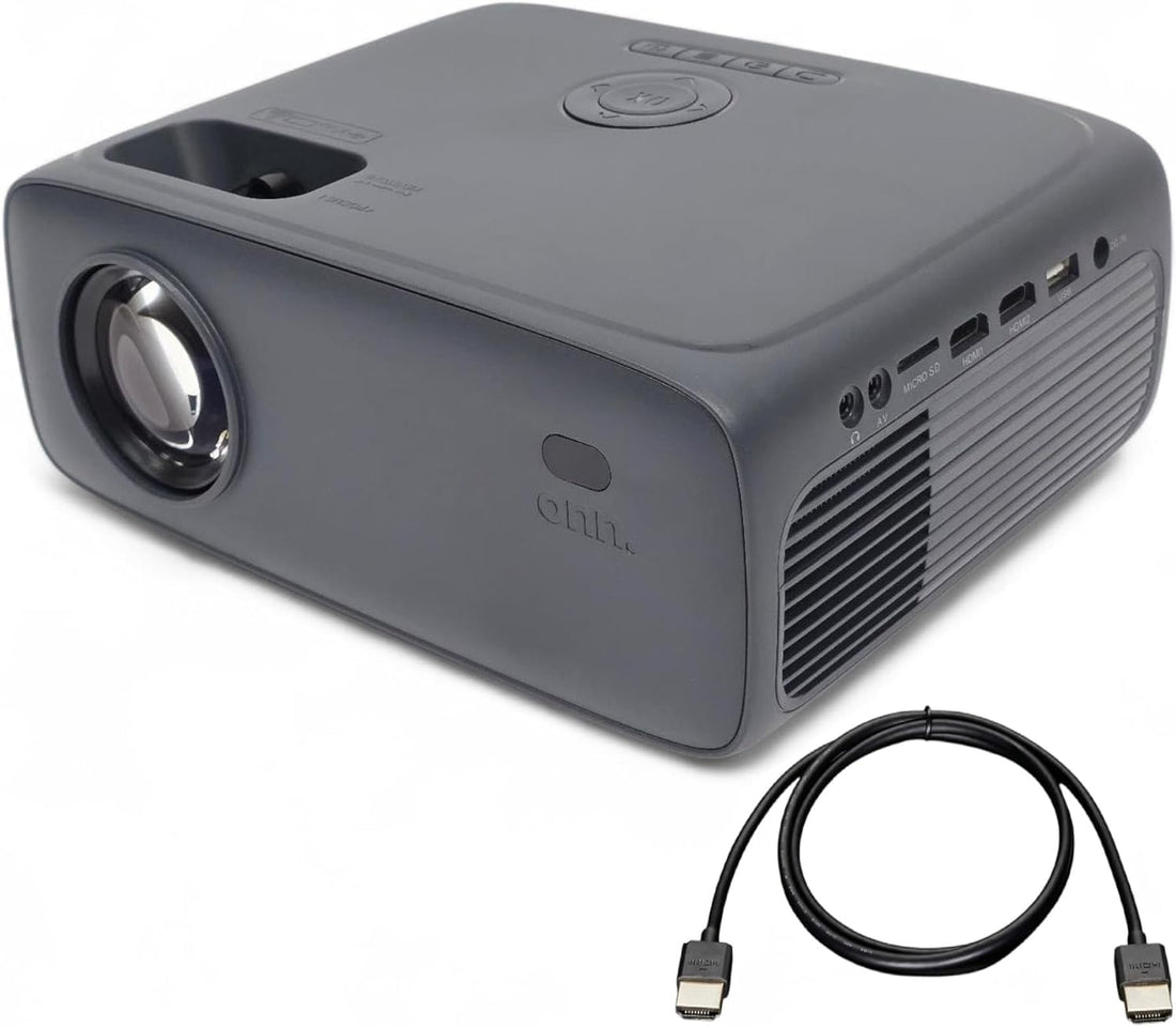 ONN HD 1080p LCD Home Theater Projector, Streaming Ready, 6' HDMI Cable, 5 Watt Speaker, Remote, 32" - 210" image size, Supports HDMI/USB/MicroSD/AV