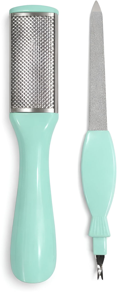 Stainless Steel Foot File Callus Remover with Nail File, Double-Sided Foot Rasp Scrubber for Dead Skin Removal, Pedicure Foot Scraper and Foot Sander Tool (Green)