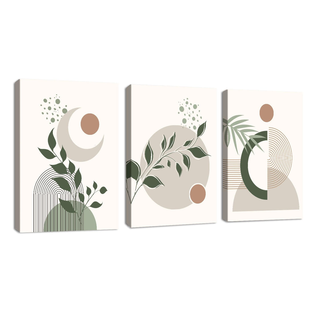 3Pcs Modern Paintings Green Sage Boho Print on Canvas with Frame, Abstract Aesthetic Green Plant Leaf Picture Canvas Painting Wall Poster Wall Decor Living Room Bedroom 30 x 40 x 3 cm