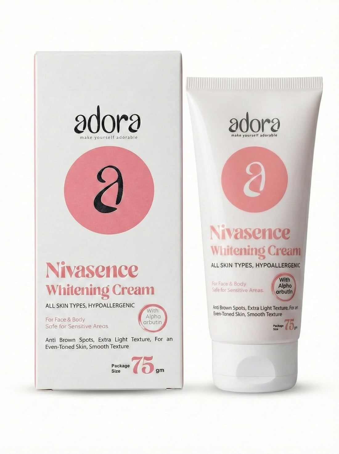 Adora Nivasense Brightening Cream - Dark Spot Corrector with 4% Niacinamide, Alpha Arbutin & Stable Vitamin C (Sodium Ascorbyl Phosphate), UV Protection, 75g
