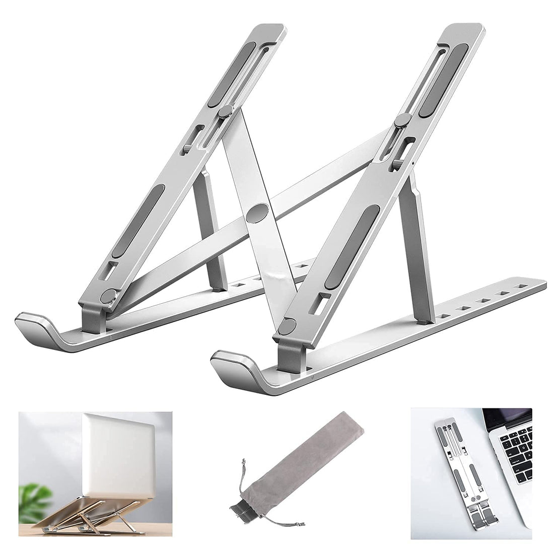 Loop Foldable Height Adjustable Metal Frame Laptop Stand, Ergonomic, Over Heating Protection for Laptops (Silver), Regular (L7)