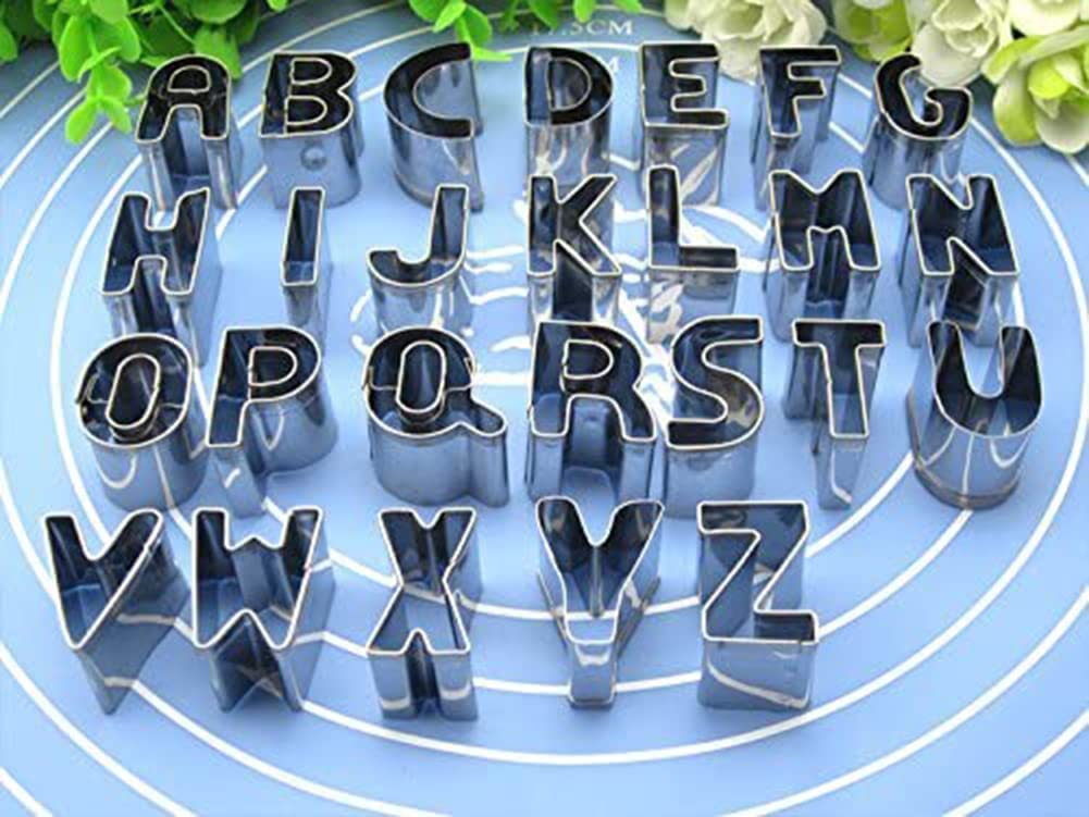 KASTWAVE Cookie Cutter Mould Set, 26pcs Stainless Steel Alphabet Letters Biscuit Cookies Cutters Molds, Mini A-Z Shaped Mould Decorating Tool