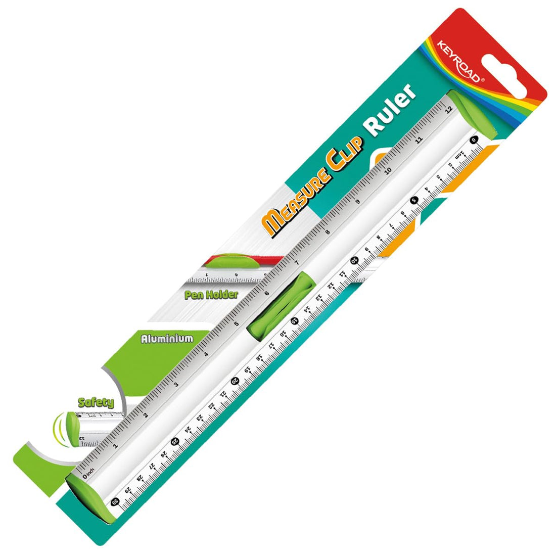 Keyroad Measure Clip Aluminium Ruler with Pen Clip, 30 cm Length