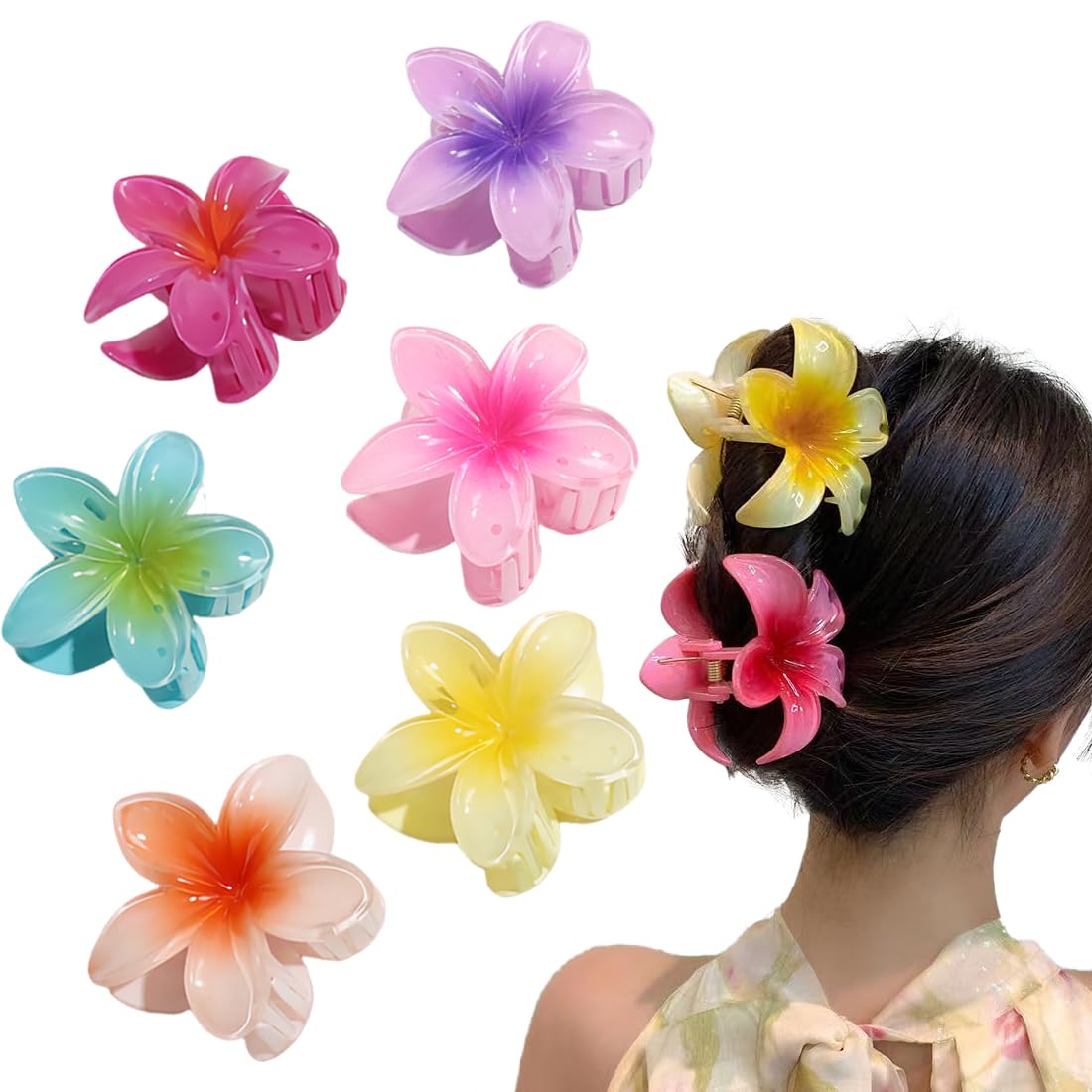 6 Pieces Flower Hair Claws, Large Non-Slip Hair Clips for Women, Hawaiian Hair Clips, Hair Accessories for Girls and Women, Hair Clips Flowers Clip Claw for Women