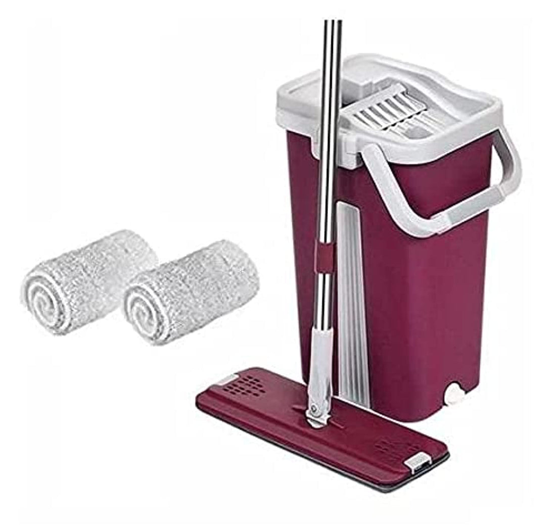 Mop Bucket Two Sinks For Rinse And Spin With 2 Microfibre Replacement - Purple