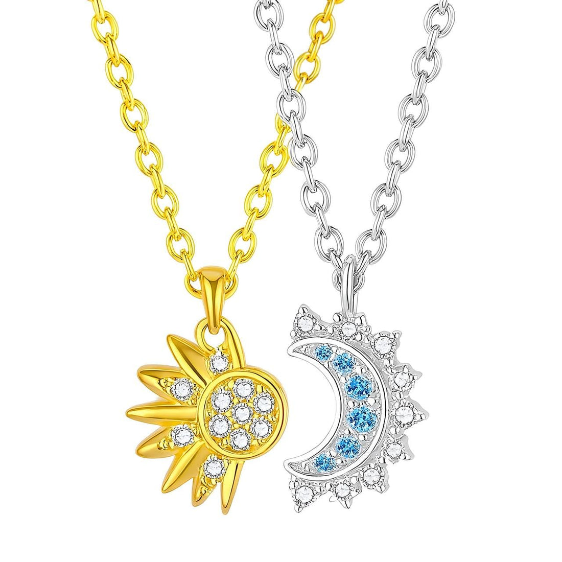 Sun and Moon Necklaces Set for Women – Two-Tone Gold & Silver Pendant Jewelry with Sparkling Crystals, Celestial Matching Gift
