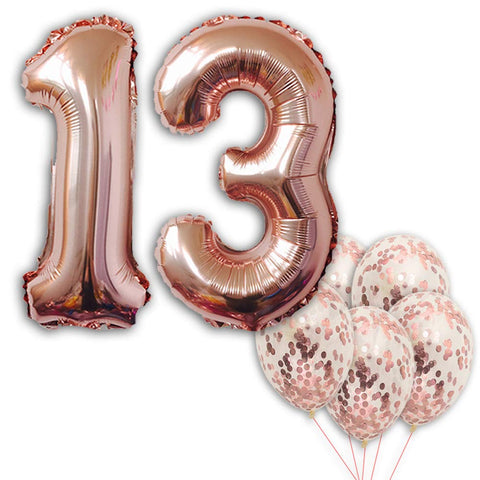 13 Number Balloons, Rose Gold -13 Birthday Decorations | 13st Birthday Balloons Foil Mylar Rose Gold Balloons for Rose Gold Party Supplies |13 Birthday Party Decorations