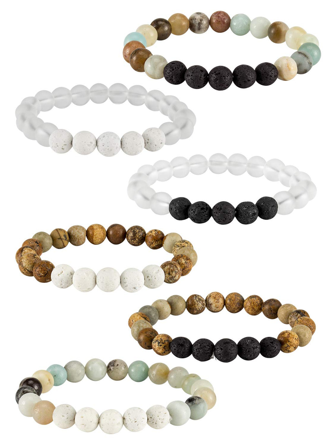 Apipi 6 Pack Lava Stone Bead Bracelet,Natural Stones Stretch Bracelets - Aromatherapy Essential Oil Diffuser Healing Crystal Bracelets for Women Girls (8mm)