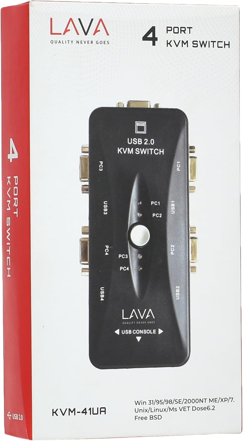 VGA SWITCH TO DISPLAY 4 Ports HD USB 2.0 KVM Switch Box for Computer/Monitor/Keyboard/Mouse Control,Black