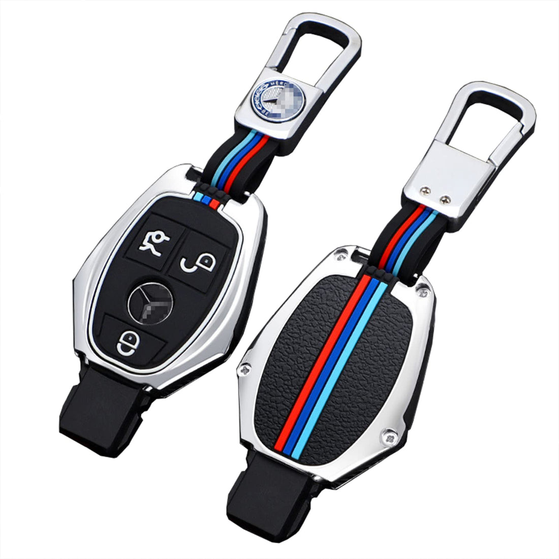 Handsome-007 Key Case, Keychain, Metal Shell Cover Compatible for Mercedes-Benz C/E-GLC/GLE/GLA/S/C200L/GLC260 Series (silver)