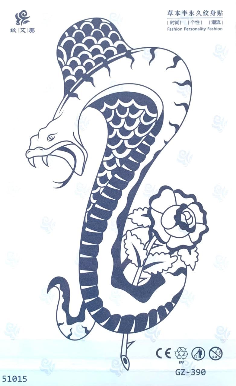 Tattoo Tech, 1 Sheet Medium Semi Permanent Tattoo21*12cm, Adult Art Design Temporary Tattoos, Lasts 1-2 Weeks, Waterproof, Realistic Look, No Adhesive, No Reflection-BLUE (GZ-390)