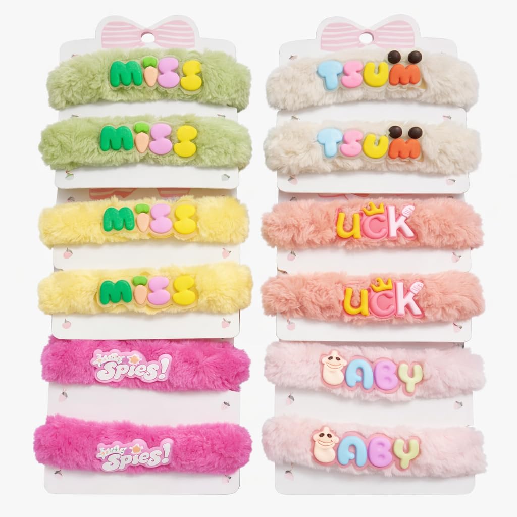 Fluffy Hair Clips Set – Soft & Cute Furry Hair Barrettes for Girls, Non-Slip Hair Accessories with Fun Letter Designs (2-Pack, Multicolor)