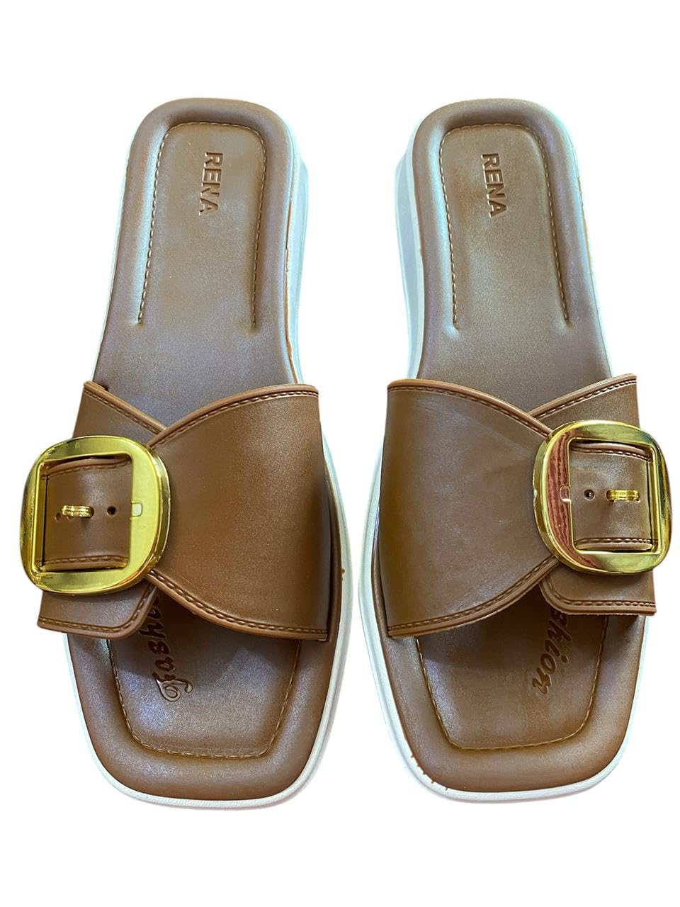 Slippers for Women - Comfortable Medical Sole - Buckle Shape - Quick Dry Flat Slippers - Perfect for Home, Beach and Street - Waterproof and Non-Slip - Women's Flip Flops - Brown