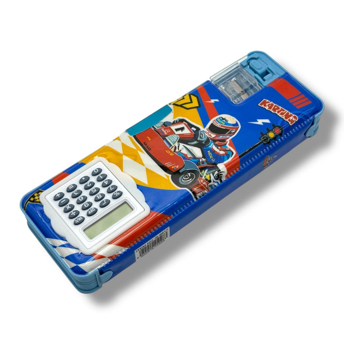 QSHOP School Pencil Case with Calculator and Sharpener – Multifunctional Pencil Case for Girls & Boys – Light, Durable, Stylish for Study, School (Blue-Car)