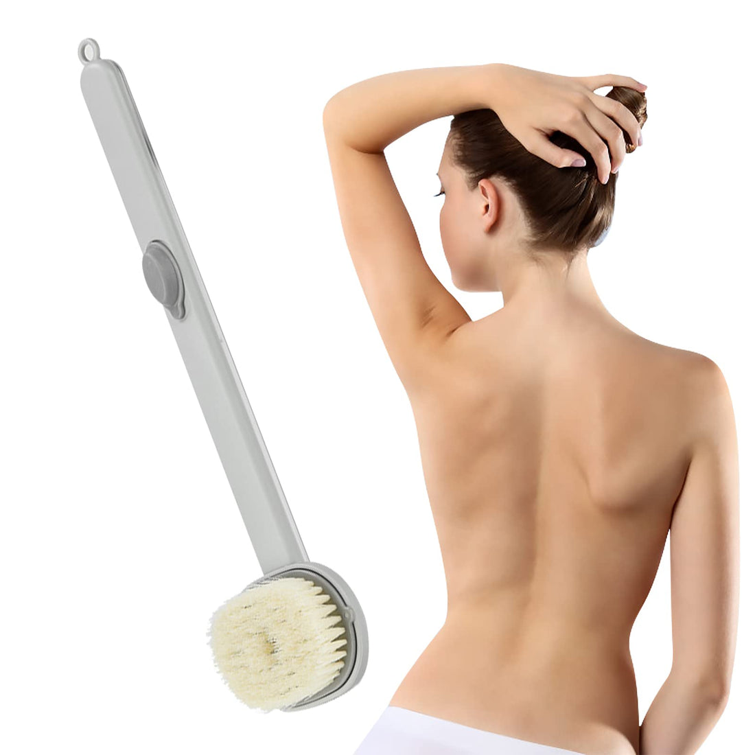 VOSSOT Liquid Bath Brush with Long Handle, Removable Back Body Bath Sponge Bath Brush with Integrated Shower Gel Reservoir, Shower Brush Back with Long Handle Deep Cleaning Tool (Grey)