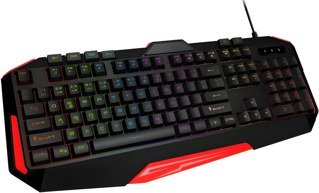 yes Original GX600 Professional Gaming Keyboard, 4 Macro Keys, Customizable 7 Colors LED Backlighting, Rubber Keys, Ergonomic Design with Wrist Support - Black Red