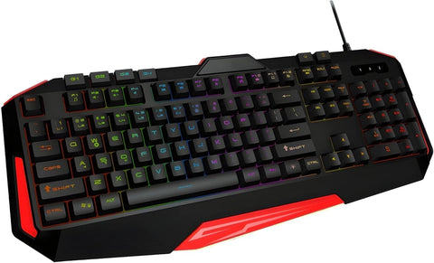 yes Original GX600 Professional Gaming Keyboard, 4 Macro Keys, Customizable 7 Colors LED Backlighting, Rubber Keys, Ergonomic Design with Wrist Support - Black Red