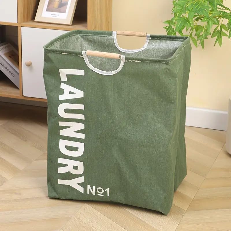 Clothes Storage Basket, Toy Storage Basket, Large Foldable Laundry Baskets Waterproof Fabric Portable with Handles - Perfect for Bathroom and Laundry Storage (Green)