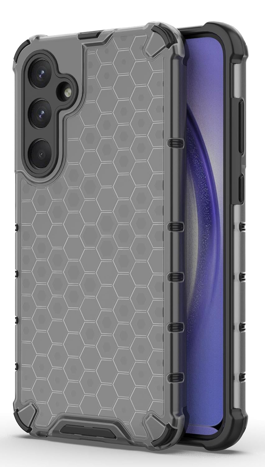 Poly Carbonate || Honeycomb || Edge to Edge Boom || Hard Case || Transparent || Shockproof || Camera Protection Back Case Cover (Black, A35)