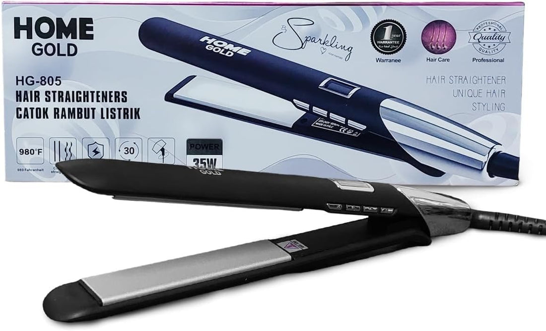 Hair Straightener Flat Iron Ceramic Plates High Heat 980°F Auto Shut-Off 360° Swivel Cord 35W Salon Styling Tool for Curly and Straight Hair HG-805 (Black)