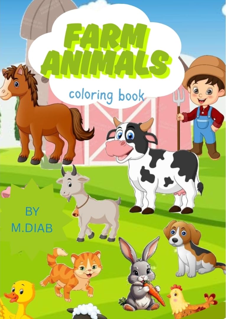 Kids Coloring Book 20 Pages "Each booklet features a fun and easy theme kids love, drawings perfect." (Farm animals)