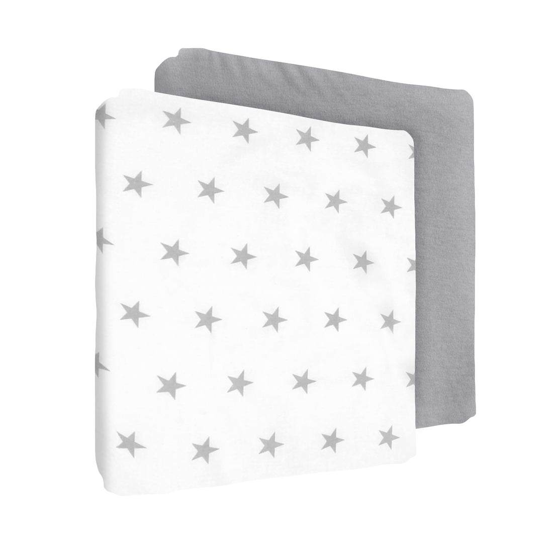 2 Pack 100% Cotton Fitted Sheets fits 140x70 cm Baby Cot Bed Mattress (Big Stars + Grey)