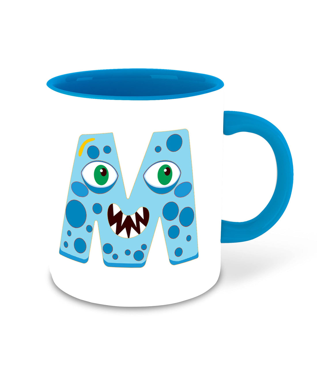 WHATS YOUR KICK - Letter M Name Initial Alphabet Inspiration Printed Light Blue Inner Color Ceramic Coffee Mug and Tea Mug - Birthday | Anniversary (Multi 13)