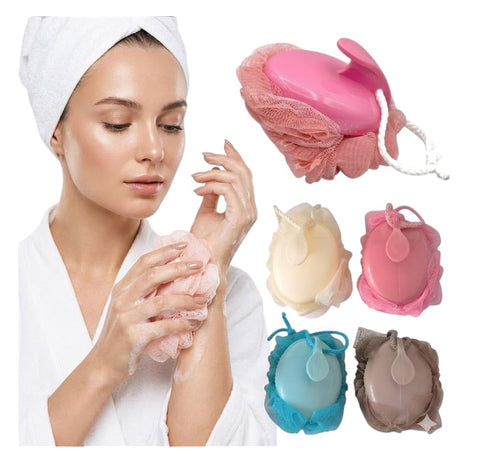 Hand-Held Loofah with Easy Grip Handle,Gentle Exfoliating Bath Sponge for Men & Women,Soft Mesh Shower Puff for Smooth (1 pc -multicolor)